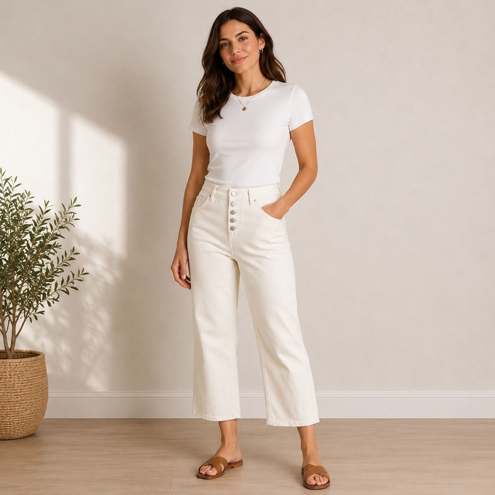 Zara Flare Jean Women 8 Off White Into The Classics High Rise Button Fly Cropped